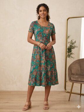 Boho Paisley Ruffled Dress Green Size L/XL